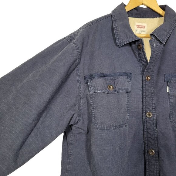 Mens Levi's Cotton Blend Sherpa Lined Navy Blue Utility Field Jacket Size XL - Picture 2 of 15